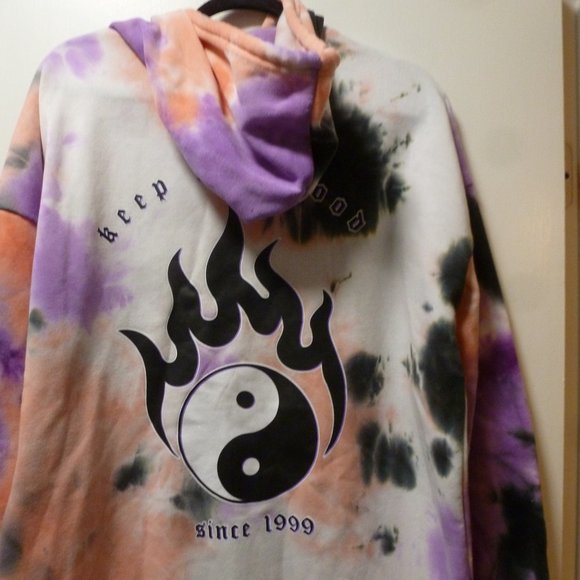 Tie Dye Hoodie with front pocket and logo "KEEP THE MOOD" Women's - Picture 7 of 11